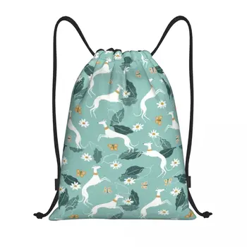 Симпатичный рюкзак с борзой и бабочкой на шнурке, спортивная сумка для мужчин и женщин, сумка для покупок для собак породы Уиппет Сайтхаунд