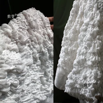 Складчатая ткань с двойной сеткой, креативная эластичная трехмерная текстура, Жаккард, Трансформация дизайнерской ткани одежды Han