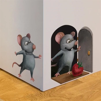 Стереоскопическая наклейка 3D Mouse на стену, украшение для дома, экологически чистая наклейка из ПВХ с рисунком, цельная упаковка Современная
