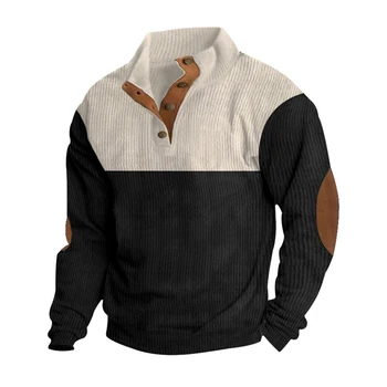Стильная мужская толстовка со стоячим воротником, мешковатый повседневный топ, вельветовый пуловер с длинным рукавом, различные цвета на выбор