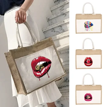 Сумка для покупок, Многоразовая сумка для мелочей, Льняная сумка, сумки-тоут, Экологичная сумка для супермаркета с рисунком горловины, сумки для пикника большой емкости
