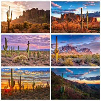 Фон для фотосъемки сцен с кактусами в пустыне, Песчаные дюны, кактус, редкий зеленый кустарник, природный пейзаж, портретный фон для фото