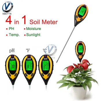 Цифровой РН-метр 4 В 1, монитор влажности почвы, Температура, Тестер солнечного света, инструмент для исследования почвы для садоводства, выращивания растений