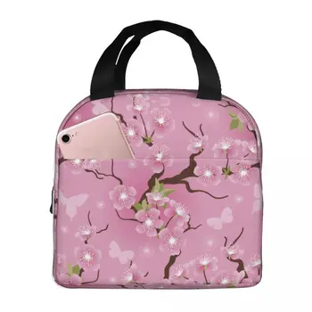 Японская сумка для ланча с сакурой Для женщин, коробка для ланча с вишневым цветком, Рождественский подарок, Милая Офисная сумка-холодильник, портативные Оксфордские термосумки для ланча